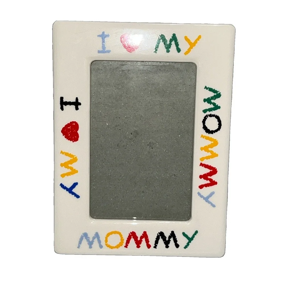 Vintage 90's I Love My Mom Ceramic Picture Frame 5x7 Retro Decor Crayon Style